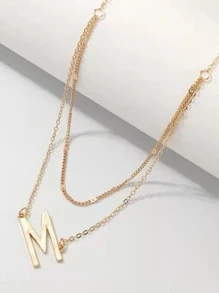 Letter Charm Layered Necklace - Yellow Gold - View 1