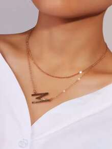 Letter Charm Layered Necklace - Yellow Gold - View 2