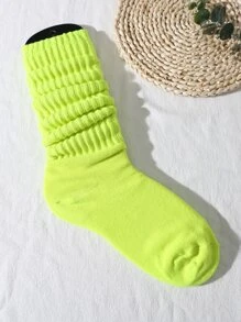1pair Women's Spring & Summer Korean Style Casual Preppy Style Lolita Simple Sports Over-Knee Socks (No Sock Board Included), Fall Socks - Green - View 2