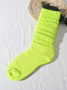 1pair Women's Spring & Summer Korean Style Casual Preppy Style Lolita Simple Sports Over-Knee Socks (No Sock Board Included), Fall Socks - Green - View 3