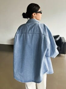 DAZY Drop Shoulder Button Front Denim Coat - Light Wash - View 4