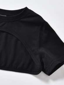 SHEIN 少女格紋印花背心裙和超短上衣