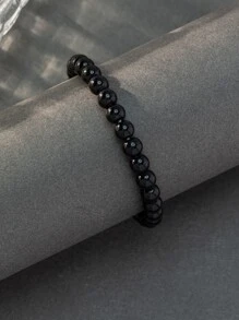 男士極簡風格串珠手鏈 - 黑色 - 查看 2