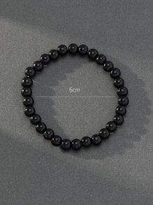 男士極簡風格串珠手鏈 - 黑色 - 查看 3