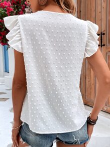 SHEIN LUNE Swiss Dot Guipure Lace Panel Butterfly Sleeve Blouse - White - View 2