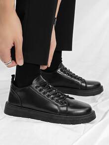 Men Lace-up Front Skate Shoes - Black - View 2