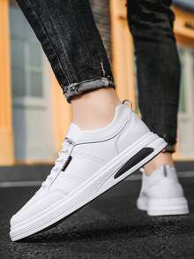 Men Letter Patch Decor Lace-up Front Skate Shoes - White - View 3