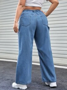 Plus Slant Pocket Straight Leg Jeans - Medium Wash - View 2