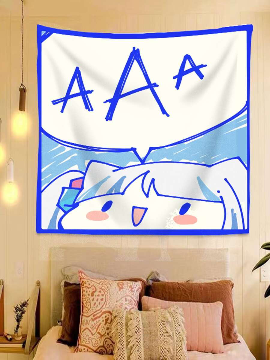 1pc Cartoon Figure & Letter Graphic Tapestry - Multicolor - View 1