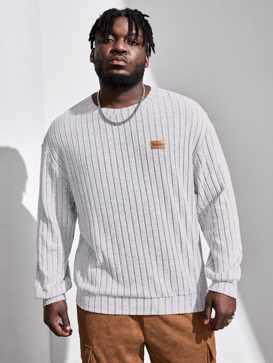 EASEVO Men Plus Letter Patched Detail Drop Shoulder Sweatshirt - Light Grey - View 1