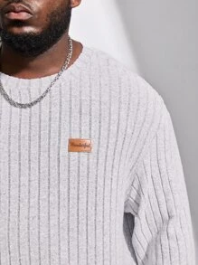 EASEVO Men Plus Letter Patched Detail Drop Shoulder Sweatshirt - Light Grey - View 4