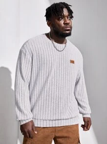 EASEVO Men Plus Letter Patched Detail Drop Shoulder Sweatshirt - Light Grey - View 5