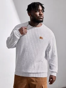 EASEVO Men Plus Letter Patched Detail Drop Shoulder Sweatshirt - Light Grey - View 6