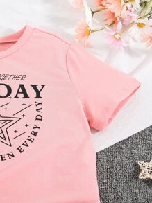 Girls Star And Slogan Graphic Tee & Shorts - Pink - View 3