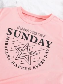 Girls Star And Slogan Graphic Tee & Shorts - Pink - View 4