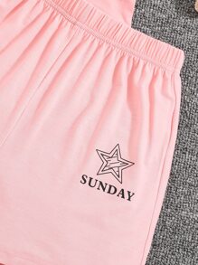 Girls Star And Slogan Graphic Tee & Shorts - Pink - View 5