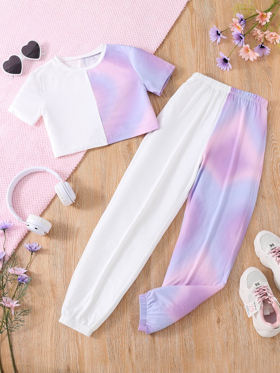 Girls Tie Dye Tee & Joggers - Multicolor - View 1