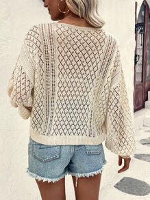 SHEIN VCAY Jersey de hombros caídos de punto de malla sin sujetador - Albaricoque - Ver 2