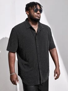 EASEVO Hombres Camisa brillante con botón delantero - Negro - Ver 1