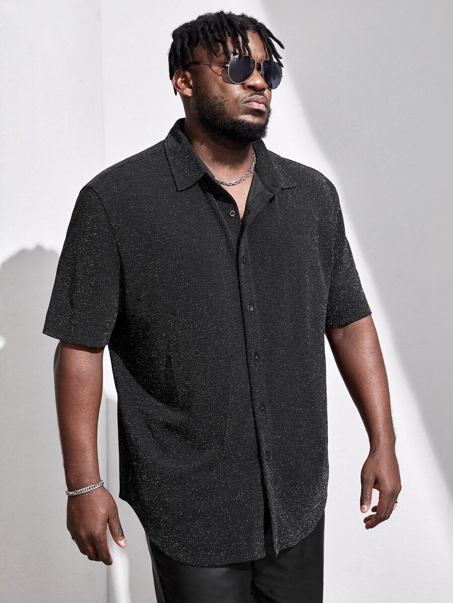 EASEVO Hombres Camisa brillante con botón delantero - Negro - Ver 1