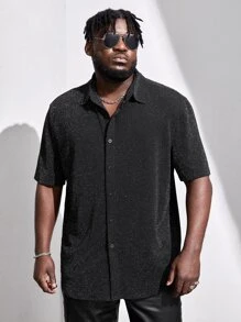 EASEVO Hombres Camisa brillante con botón delantero - Negro - Ver 4