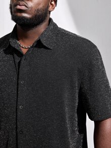 EASEVO Hombres Camisa brillante con botón delantero - Negro - Ver 5