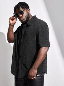 EASEVO Hombres Camisa brillante con botón delantero - Negro - Ver 6