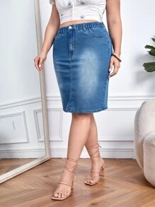 EMERY ROSE Plus High Waist Slant Pocket Denim Skirt
