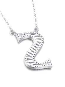 方晶鋯石字母吊墜銀項鍊 - 銀色 - 查看 5