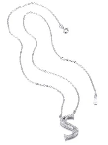 方晶鋯石字母吊墜銀項鍊 - 銀色 - 查看 6