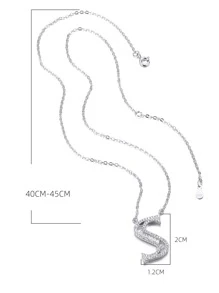 方晶鋯石字母吊墜銀項鍊 - 銀色 - 查看 7