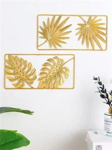 2pcs Tropical Leaf Design Wall Hanging - Gold - View 4