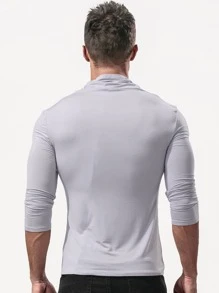 Men Solid Mock Neck Tee - Light Grey - View 2
