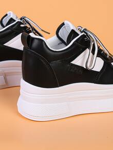 Two Tone Lace-up Front Wedge Sneakers - Black - View 2