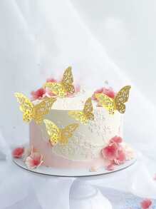 12入組蝴蝶設計蛋糕裝飾 - 金色 - 查看 1