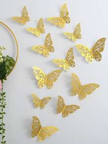 12入組蝴蝶設計蛋糕裝飾 - 金色 - 查看 2