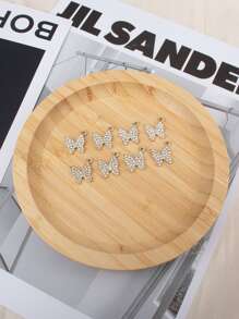 8 piezas Colgante DIY con diamante de imitación con mariposa - Amarillo Oro - Ver 2