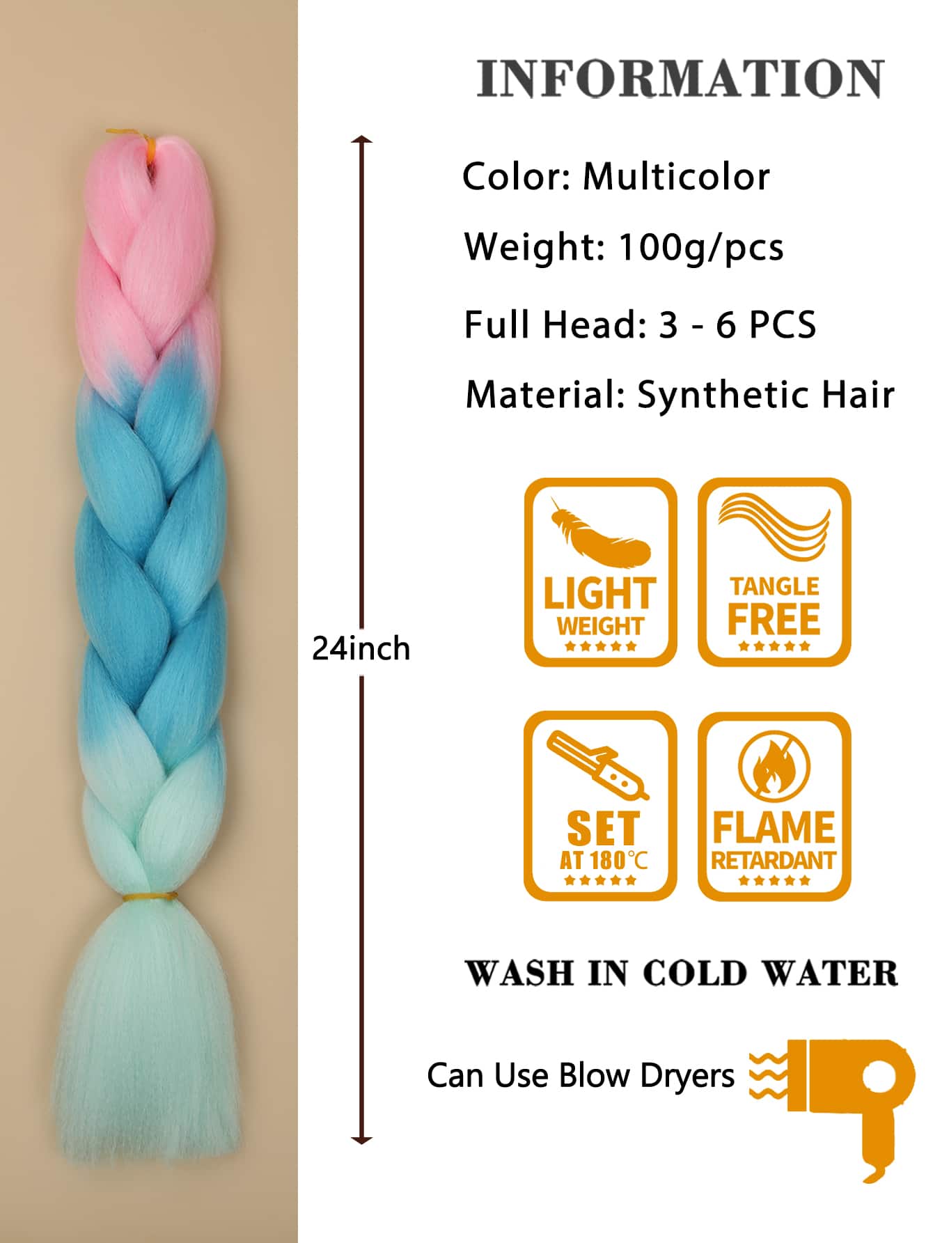 Ombre Long Synthetic Hair Braid - Multicolor - View 3