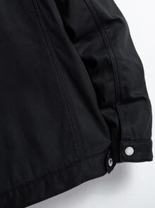 Manfinity Homme 寬鬆男士剪羊毛襯裡正面紐扣牛仔夾克,不含 T 卹 - 黑色 - 查看 6