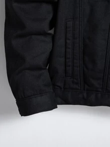 Manfinity Homme 寬鬆男士剪羊毛襯裡正面紐扣牛仔夾克,不含 T 卹 - 黑色 - 查看 7