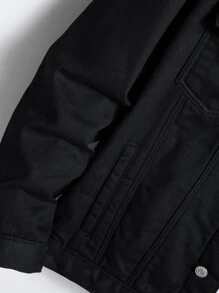 Manfinity Homme 寬鬆男士剪羊毛襯裡正面紐扣牛仔夾克,不含 T 卹 - 黑色 - 查看 8