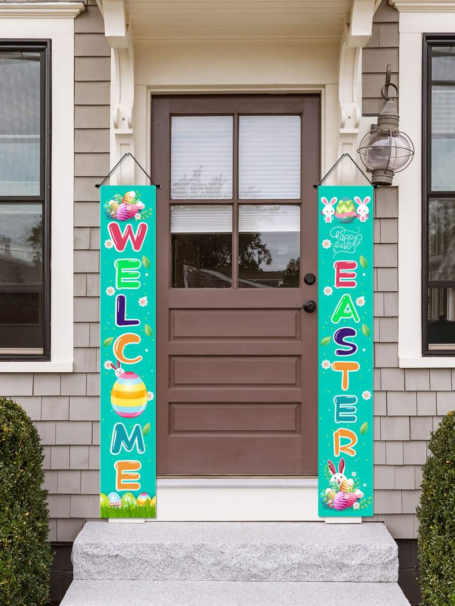 2pcs Easter Rabbit & Letter Graphic Couplet - Multicolor - View 1