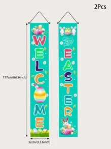 2pcs Easter Rabbit & Letter Graphic Couplet - Multicolor - View 3