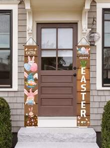 2pcs Easter Rabbit & Letter Graphic Couplet - Multicolor - View 1