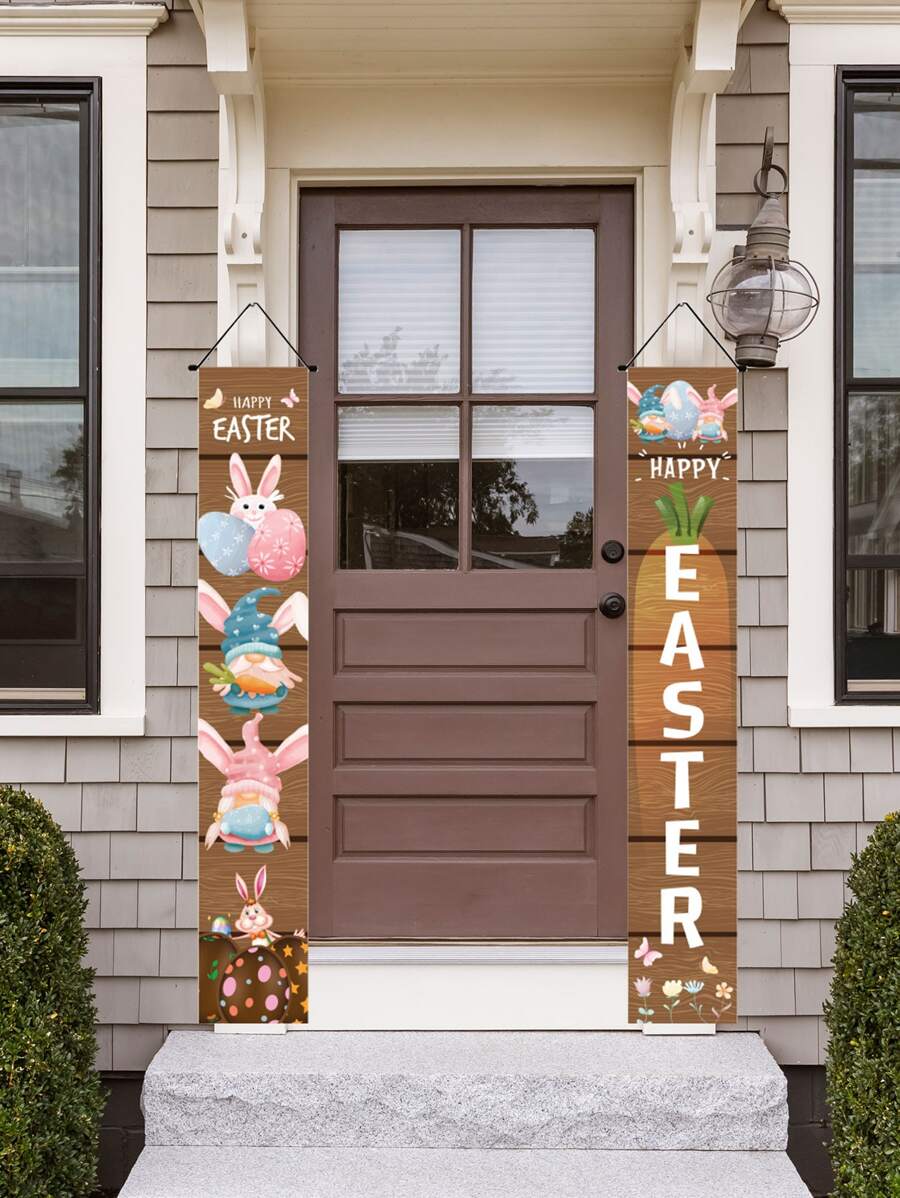 2pcs Easter Rabbit & Letter Graphic Couplet - Multicolor - View 1