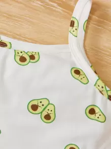 SHEIN Leap Crew Tween Girl Cartoon Print Cami Top & Shorts PJ Set - White - View 3