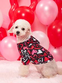 1pc Pet Dog Sweatshirt, Valentine's Day Black Background Heart Pattern Pet Sweatshirt, Suitable For Small/Medium Dogs, Cat Clothes, Valentine's Day Pet Outfit, Valentine's Day Gift - Black - View 5
