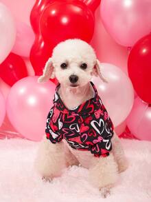 1pc Pet Dog Sweatshirt, Valentine's Day Black Background Heart Pattern Pet Sweatshirt, Suitable For Small/Medium Dogs, Cat Clothes, Valentine's Day Pet Outfit, Valentine's Day Gift - Black - View 6