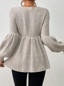 SHEIN Frenchy Lantern Sleeve Peplum Jumper - Apricot - View 2