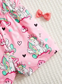 SHEIN Girls Unicorn & Heart Print Halter Neck Romper - Multicolor - View 3